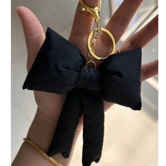 Puffy Coquette Bow Ribbon Bag Charm Keychain Key Ring Black - Picture 3 of 4